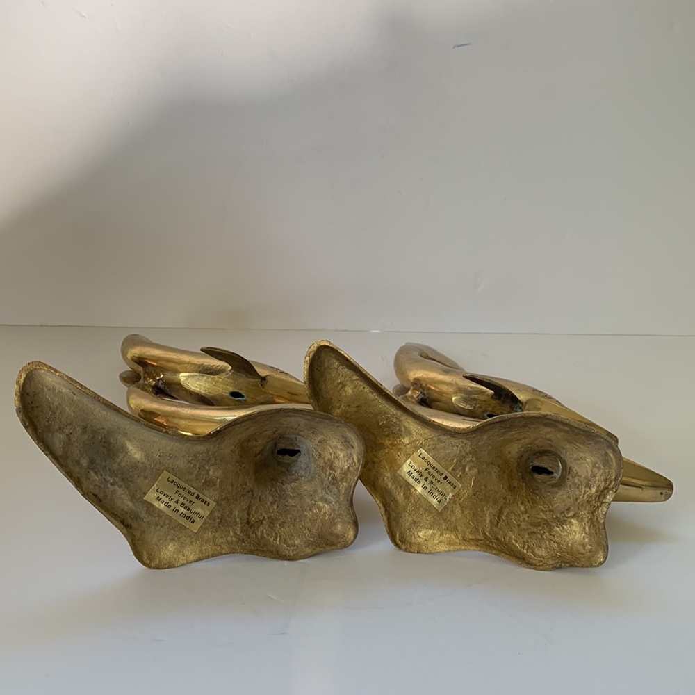 Mid Century Modern Brass Dolphins Vintage Set Of Two Brass Sculptures - Picture 6 of 7